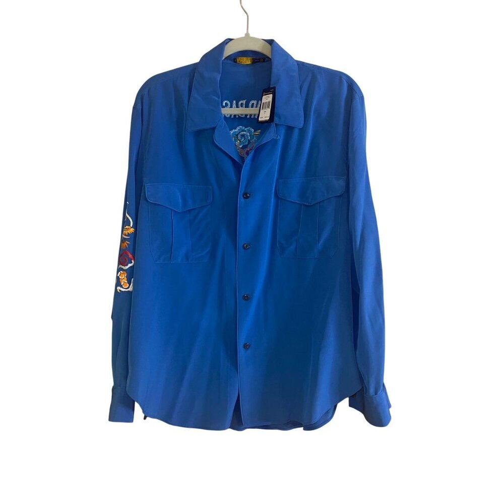 Polo Ralph Lauren Womens Shirt Size L Blue Embroidered Button Up Collared New